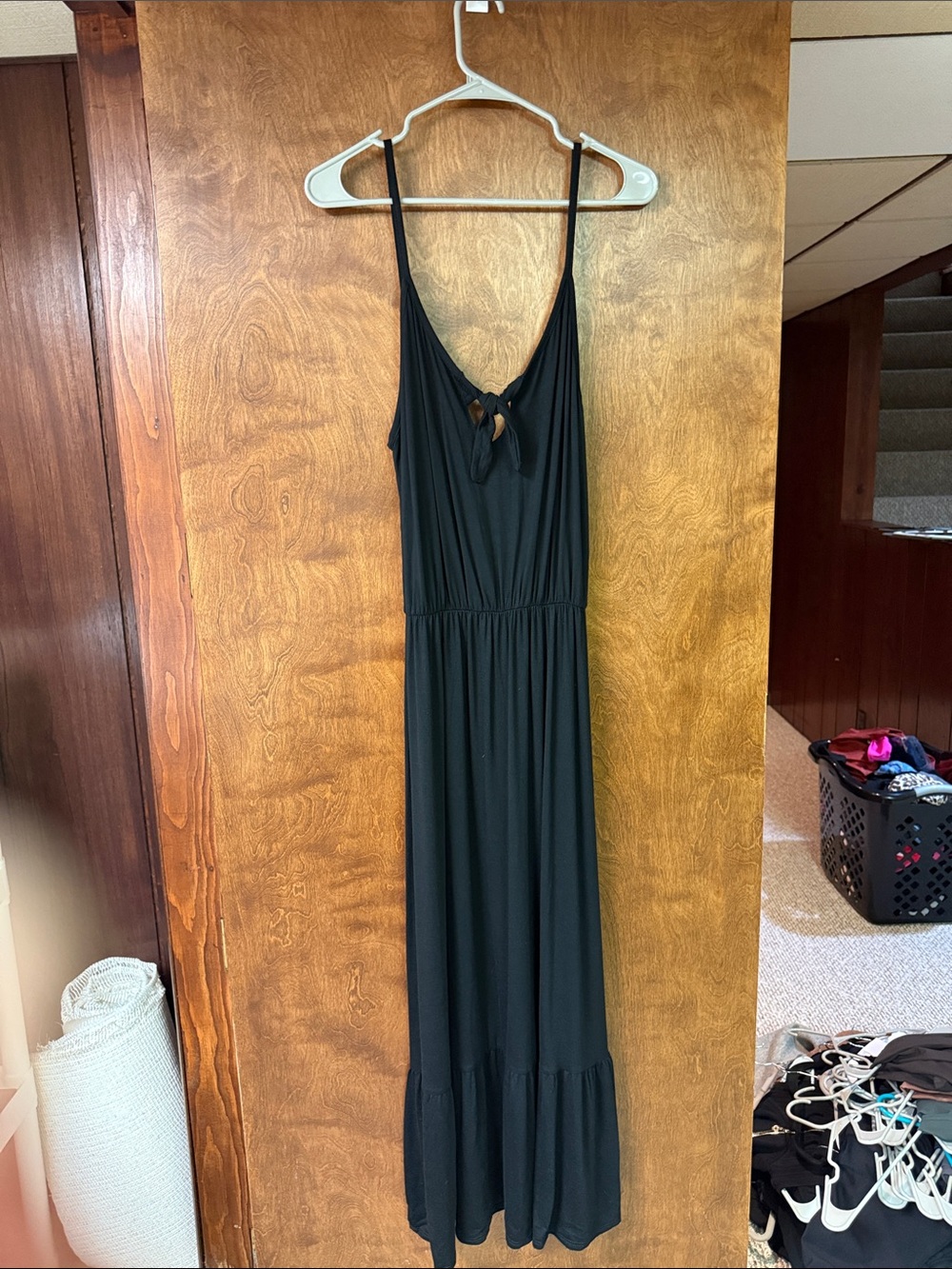 Loveappella Black Maxi Dress with Tie Front